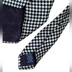 Paul Fredrick Black and Cream Checkered Tie